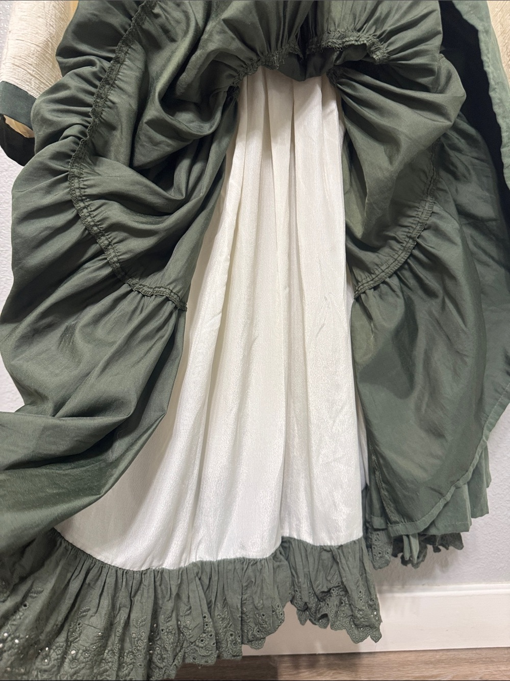 Cream & Olive Floral Embroidered Long Sleeve Dress with Suspender Skirt - Picture 9 of 16